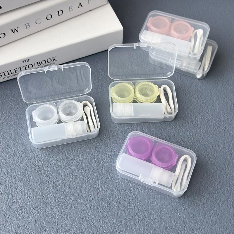 Portable Transparent Plastic Contact Lens Case With Tweezers Remover Tool Eye Lenses Holder Simple Design Box For Storage