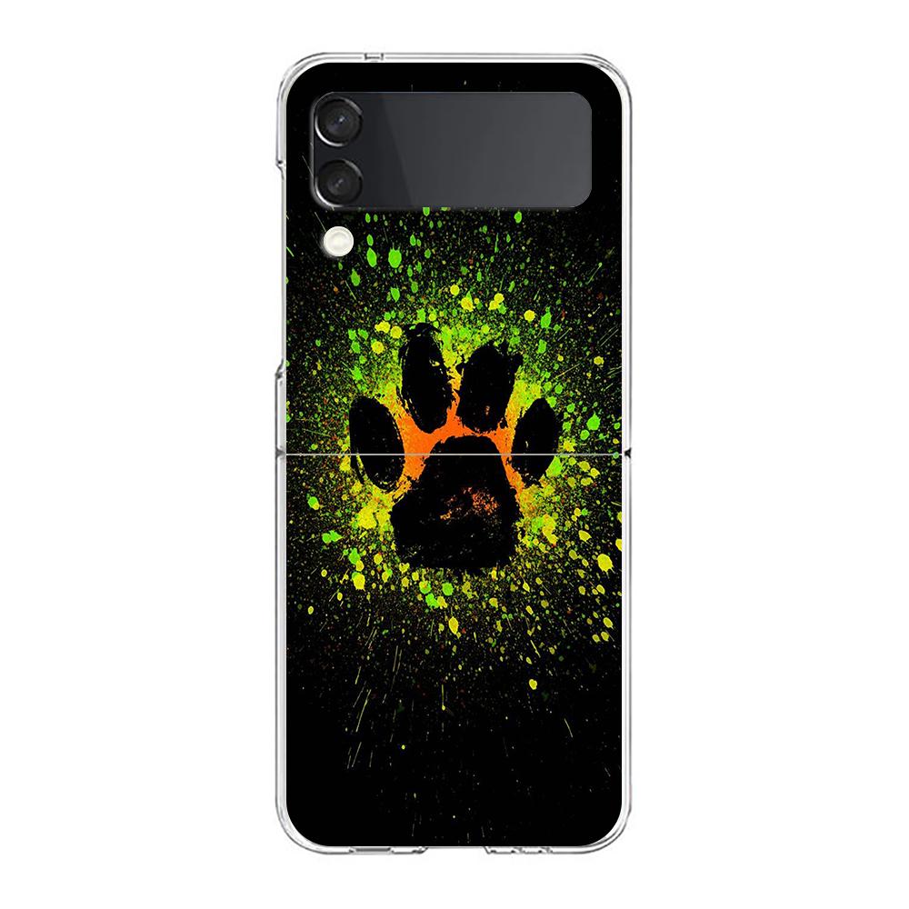 Dog Footprint Paw Cute Hard PC Phone Case For Samsung Galaxy Z Flip 5 4 3 Transparent Cover For Galaxy Z Flip 6 Shockproof Capas