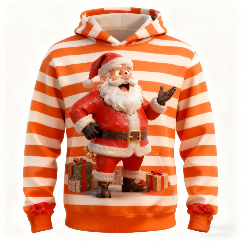 3D Print Santa Clause Graphic Men's Hoodies Fashion Stripe Long Sleeve Hooded Sweatshirts Christmas Theme Party Clothes For Male