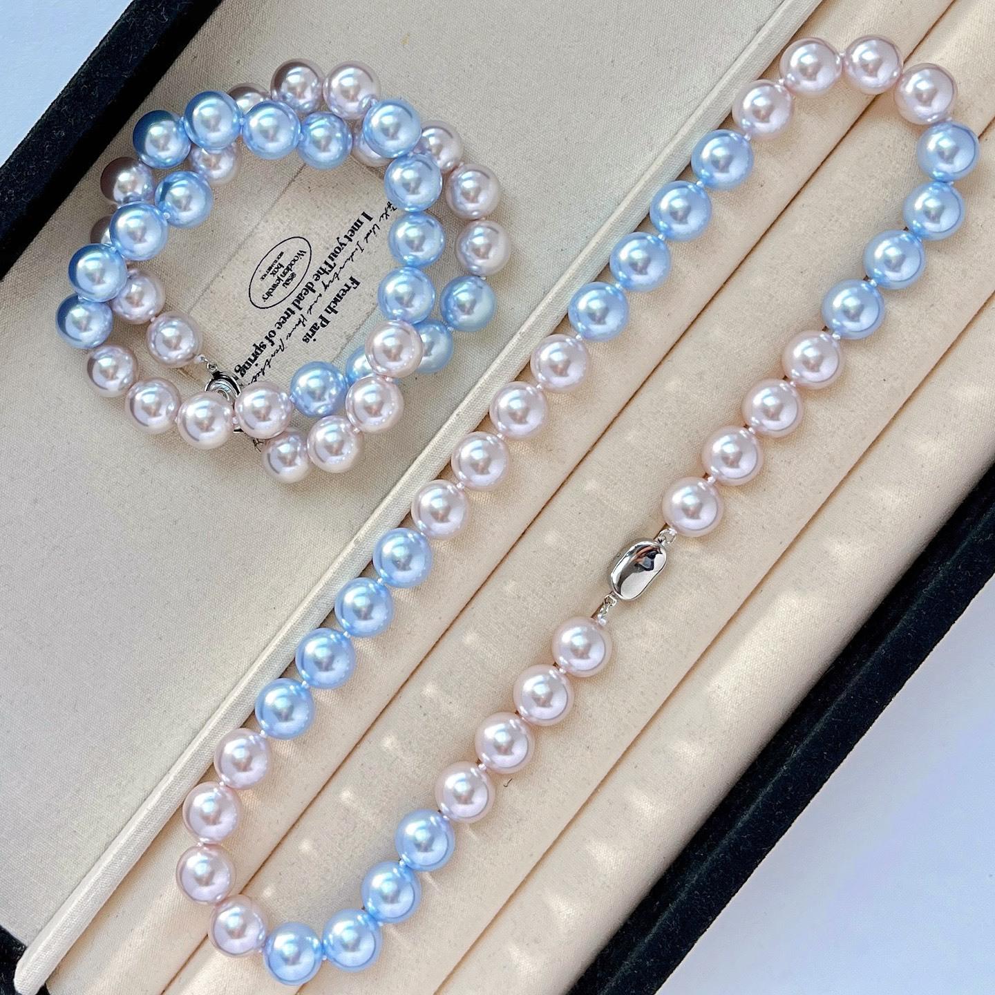 Vintage 12Mm Large Granular High Quality Manta Rose Purple Haze Blue Artificial Crystal Pearl Necklace Lock