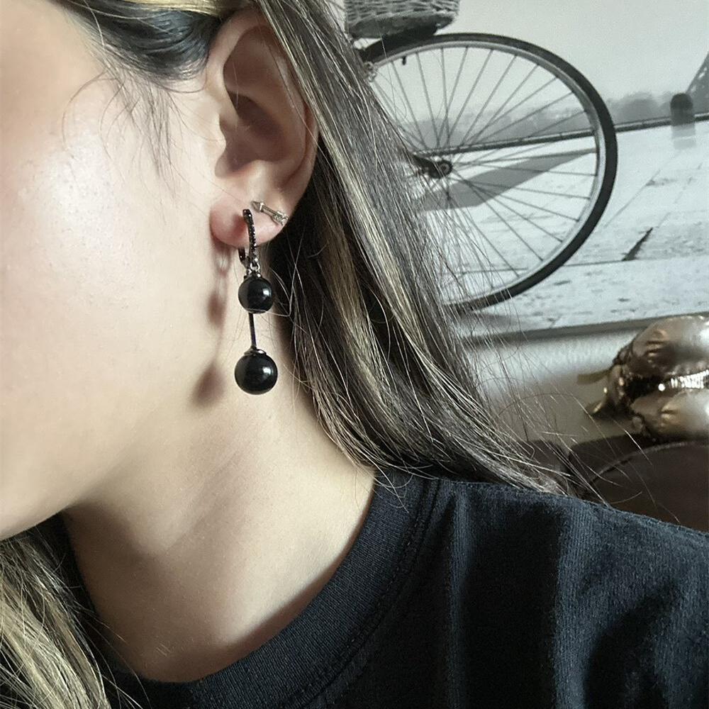 Chic Dangle Earrings Black Tassel Design Inlaid Artificial Gemstone Stud Earrings Match Daily Outfits Party Accessories Casual Dating Decor