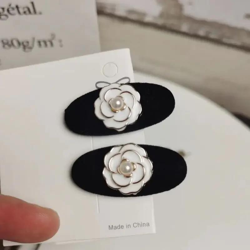 Vintage Camellia Mini Clip French Flocking Small Edge Hairpin Plant Flower Hairpin Korean Girls Hairpin Accessories