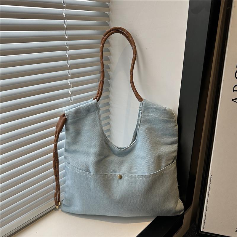 Stylish and Simple Denim Bag Commuting Out Solid Color Handbag Style Versatile Shoulder Bag Large Capacity Storage
