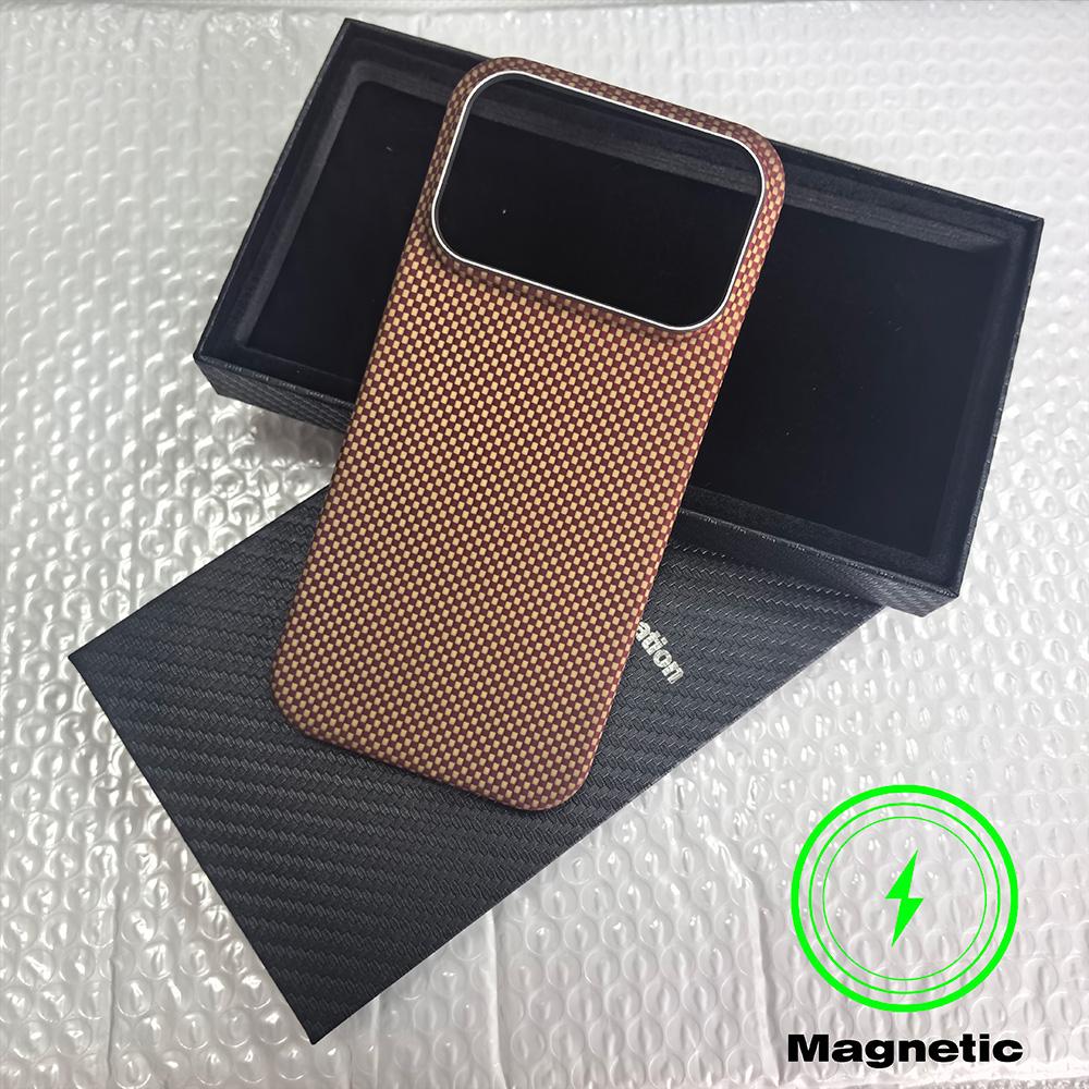 True Aramid Carbon Fiber Magnetic Ultra-Thin Business Case For 17 Pro Max Air For Magsafe Charging Shockproof Cover Funda