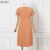 ZANZEA Women Casual V-Neck Short Sleeve Hollow Lace Patchwork Elegant Dress