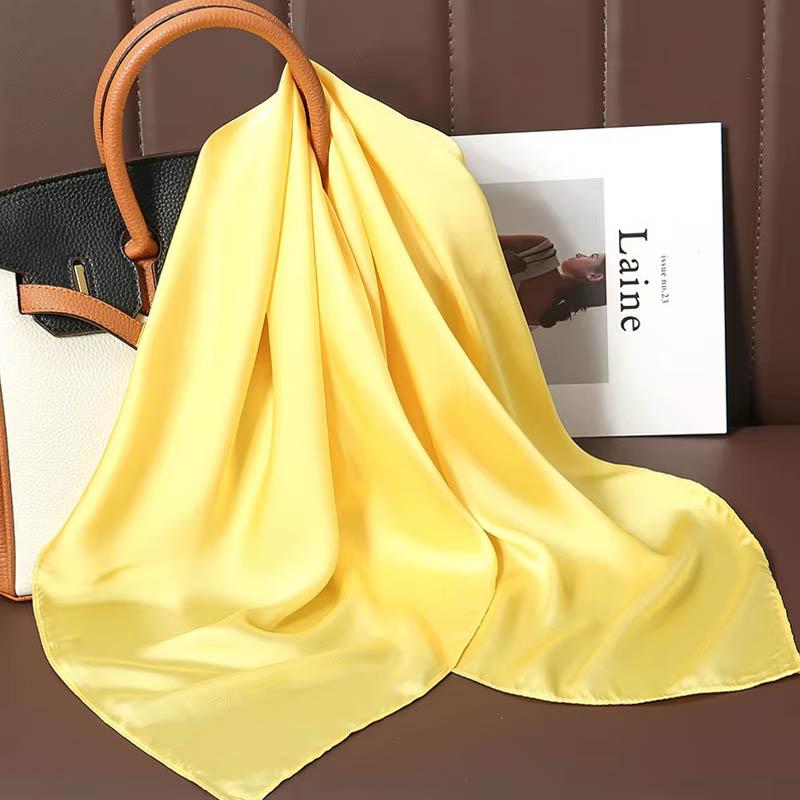 Luxus Uni Farbe Seide Quadratisches Tuch Damen Weiches Satin Pferdehaarband Halstuch Büro Hijab Stirnband Foulard Taschenbänder Geschenk
