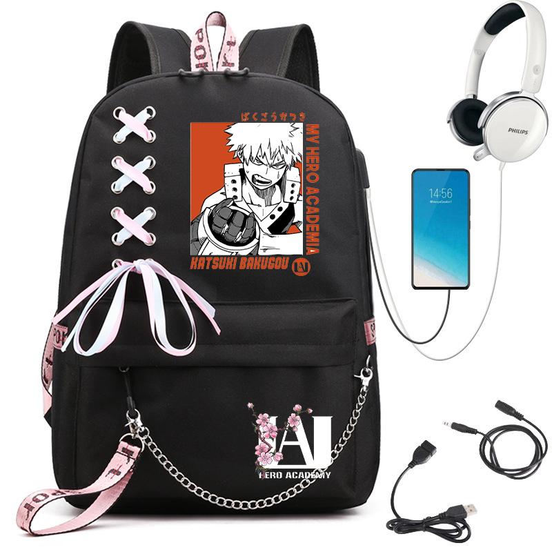 My Hero Academia Anime Women's Backpack Usb Port Ladies Travel Backpack Shoulder Bag Katsuki Bakugo Anime Trend Laptop Backpack