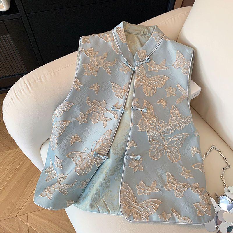 

Женский жилет с трехмерным рельефным жаккардовым узором, новый 2025 года, топ без рукавов для женщин 40-45 лет M [Recommended below 50kg]