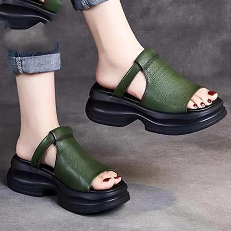 Fashion Wearing half slippers for women  height increasing fish mouth sandals  2025 summer new versatile mom shoes