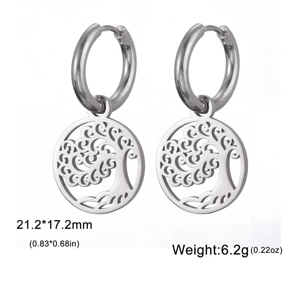 Vintage Life of Tree Pendants Hoop Earrings For Women Female Stainless Steel Earrings Trend Golden Charm Jewelry Pendientes