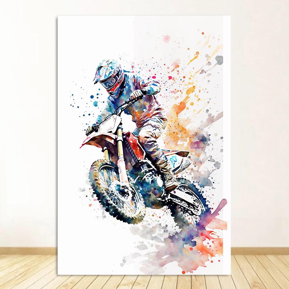 Watercolour Dirt Bike Motocross Posters Prints Canvas Painting Motorcycle Motorbike Wall Picture for Room Home Decor Biker Gift