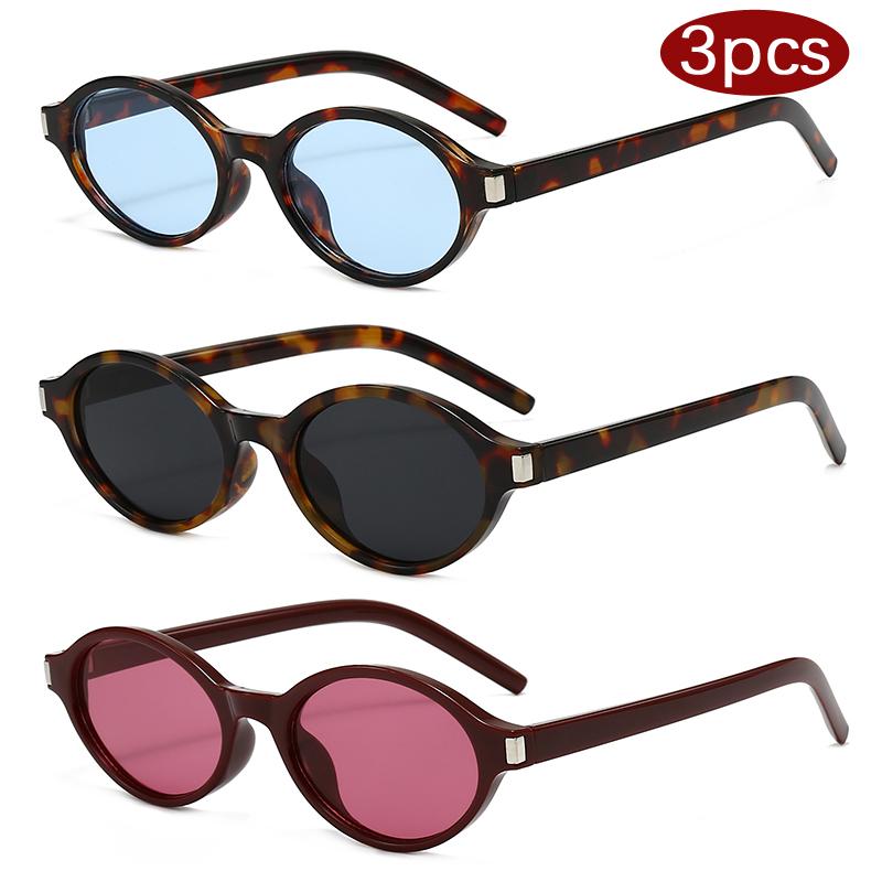 

3Pcs Trendy Retro Oval Rivet Sunglasses For Women Fashion Brand Designer Multi Color Sun Glasses Small Frame Unisex Shades