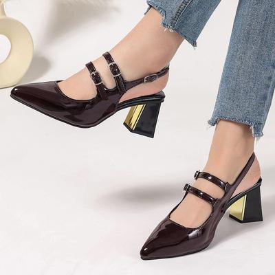 Mode Mary Jane Schuhe Damen 2025 Sommer Neue Sandalen Flacher Ausschnitt Dicker Absatz Rutschfest Mode Allround Retro High-Heel Schuhe