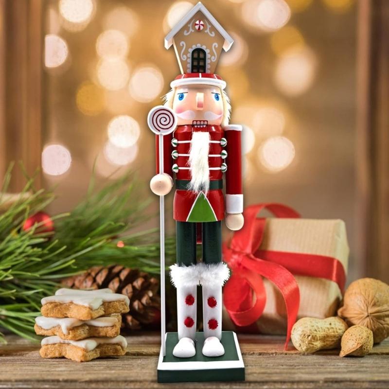 Holiday Nutcrackers Figure Colorful Wood Soldier Puppet with Cookie Family and House Hat Christmas Decorative Ornament