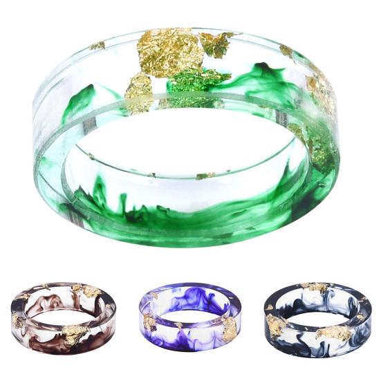 Unisex Colorful Ink Fashion Transparent Resin Gold Foil Ring Party Jewelry Gift