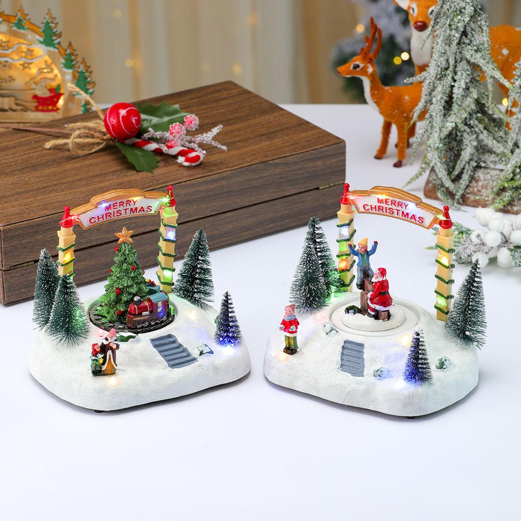 Resin Rotating Seesaw Music Box Snow Scene With Christmas Decor For Holiday Gifts And Ornament Display