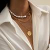 3Pcs/Set Goth Baroque Imitation Pearl Coin Portrait Pendant Choker Necklace for Women Vintage Link Chain Aesthetic Wed Jewelry