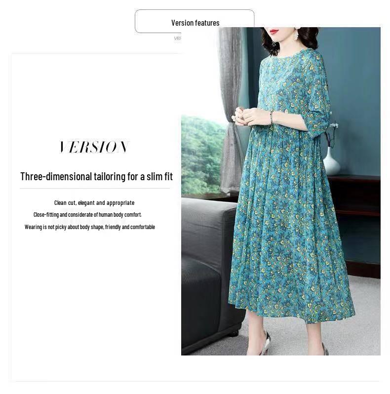 2025 Summer Floral Plus-Size Mid-Length Dress for Women - Elegant & Youthful Design