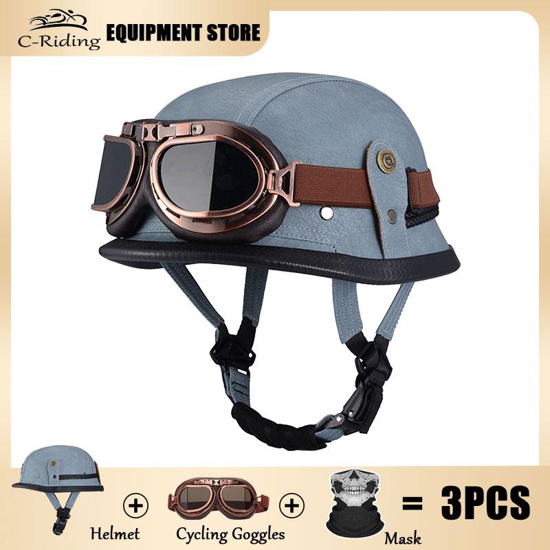 Germany Imported Helmet DOT German World War II Vintage Steel Helmets Motorcycle Half Helmet Leather Half Cover Locomotive