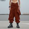 INCERUN Men Casual Wrap Elastic Waist Texture Corduroy Long Drop-crotch Pants Harem Trousers