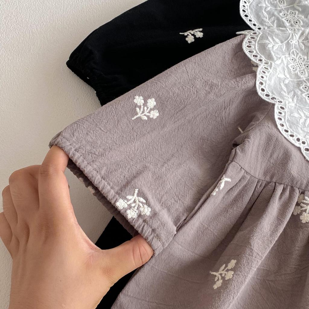 Spitzenrüschenkragen Langarm Stickerei Prinzessinnenkleid für Baby-Mädchen - Frühjahrs-/Herbstkollektion