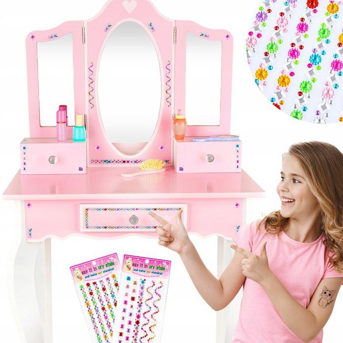 Kinderplay Green coiffeuse en bois pour enfant 105,5 cm avec tabouret, miroirs plexi, stickers et tatouages (GS3300)