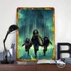 Invasion Family Running From Alien Threat Tin Plaque Poster Customized Wall Art Retro Vintage Metal Signs for Man Cave Decor