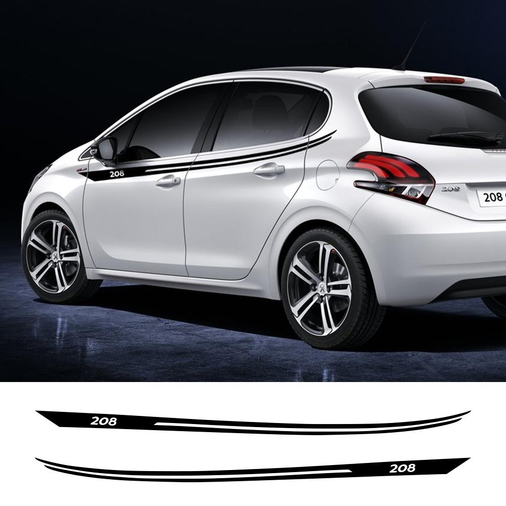 2PCS For Peugeot 208 Car Body Sport Stripes Stickers Auto Waist Line Vinyl Decor Decal Auto Body Decoration Tuning Accessories