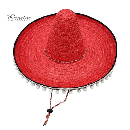 Zonnehoed Mexicaanse Sombrero met Kleurrijke Pompons, Hawaiiaanse Stijl Geweven Strohoed, Brede Rand Lichtgewicht Alle Seizoenen Feestkostuum voor de Zomer