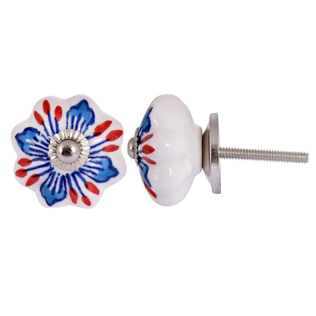 Door Knobs for Drawers - Multicolor Blue Pottery Ceramic Pull Handle for Kitchen Cabinets and Dressers Home Interior Decor - Pack of 4