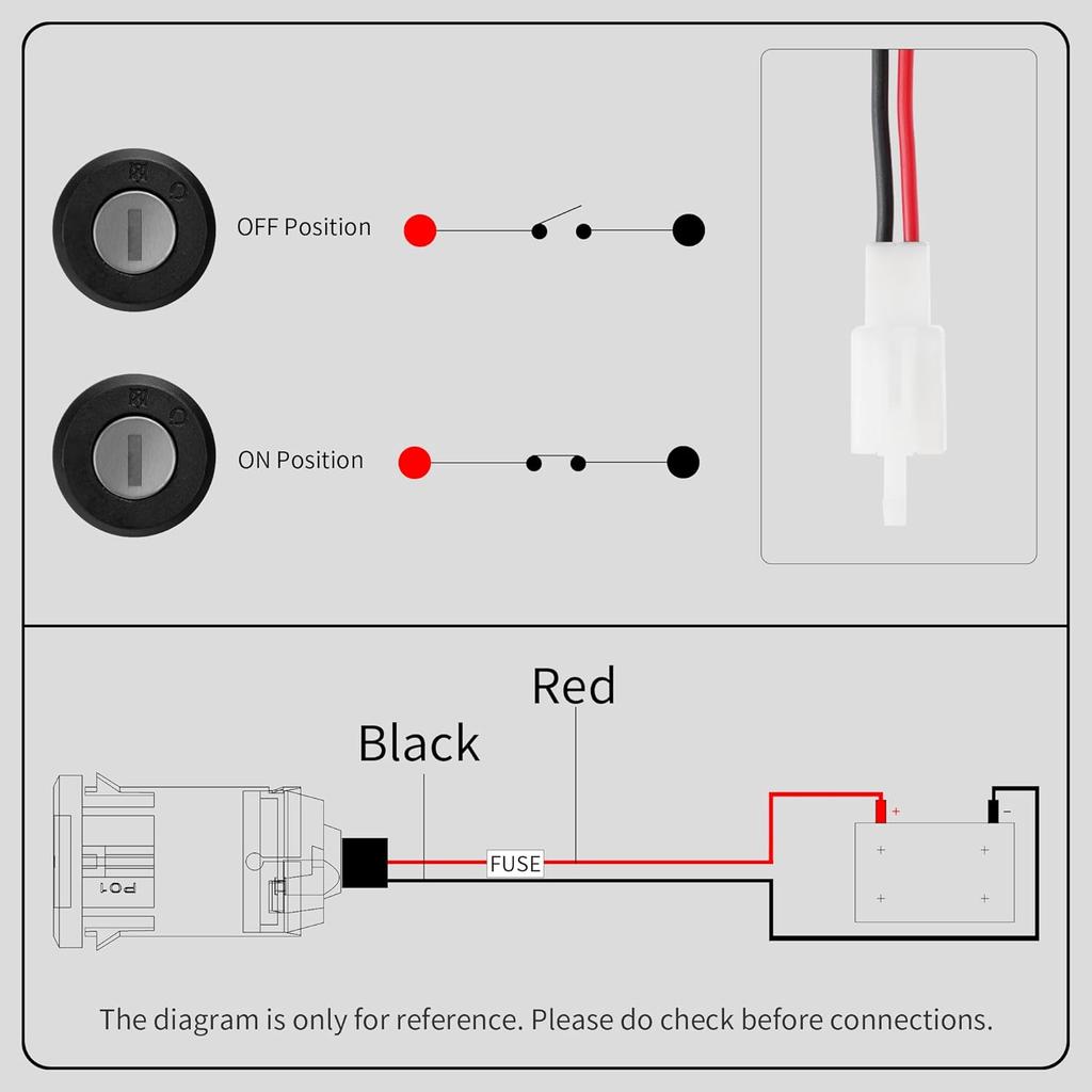 Ignition Key Switch Lock 2 Wire - Key Switch Starter Parts For Electric Trike And Scooter, Golf Carts, Bikes