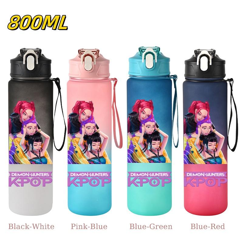 800ML KPop Demon Hunters Gradient Cartoon Print Large Capacity Straw Water Cup Outdoor Portable Sports Drink Bottles Travel Mug