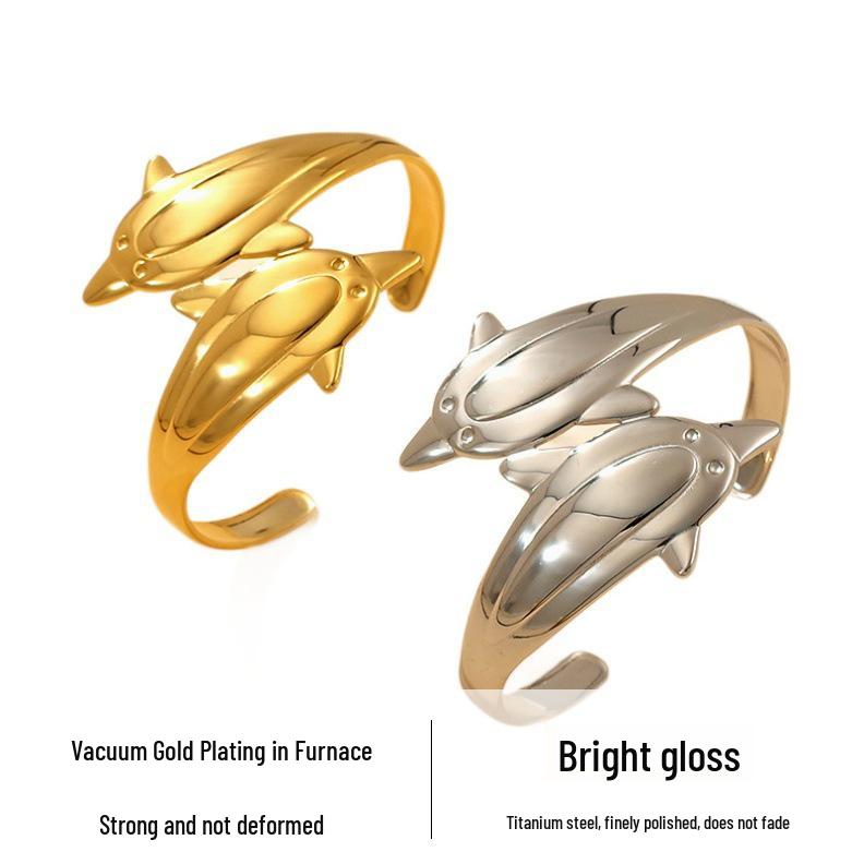 Vergoldetes Titanstahl Delfin Armband: Leichter Luxus, Europäischer & Amerikanischer Stil, Modisches Offenes Design