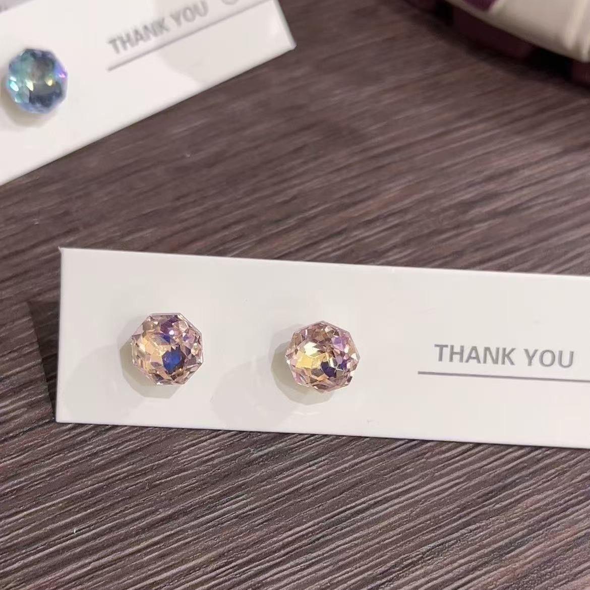 

Восьмикутні сережки-пусети з рожевого циркону з нержавіючої сталі - Жіночі елегантні багатогранні аксесуари для вух