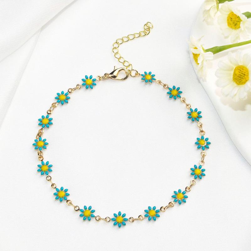 High-End Daisy Anklet with Drip Oil Finish – Simple, Fresh, and Fashionable Jewelry for Girls