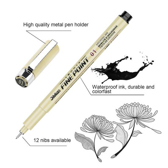 12Pcs Fineliner Set Waterproof Anti-Fouling Artists Illustration Sketching with 12 Different Line Widths Felt Tip Pens