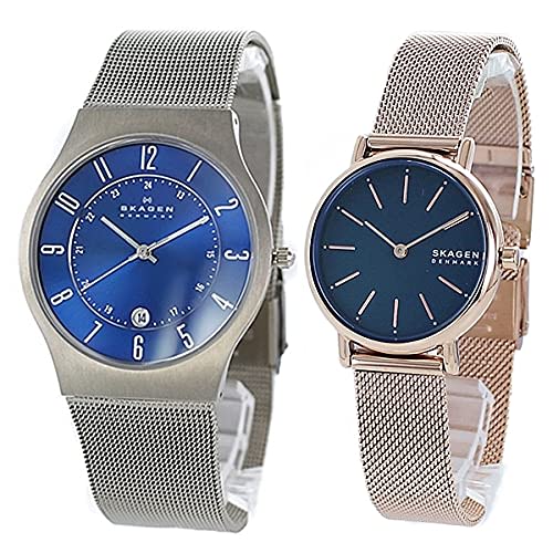 

Skagen Pair Watch Storage Box for Men and Women, Gray, Pink Gold, Mesh, and Stainless Steel, 233XLTTNSKW2837