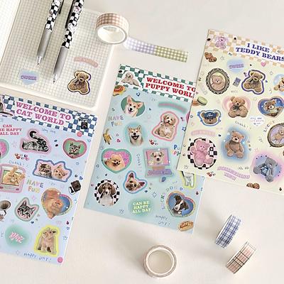Retro Amerikansk Stil Djur Klistermärke Söt Katt Björn Dagbok Scrapbooking Gör-det-själv Dekoration Estetisk Laptop Skrivmaterial Klistermärken