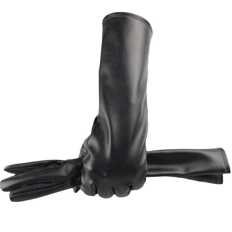 Extended women's leather gloves, touch screen autumn and winter