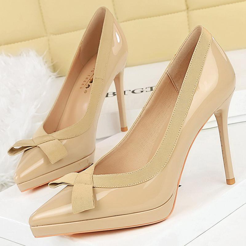 

10.5 cm Women platform Pumps Patent leather High Heels Sexy party shoes Stiletto bowknot Ladies heels Female shoes Spring 2025 34