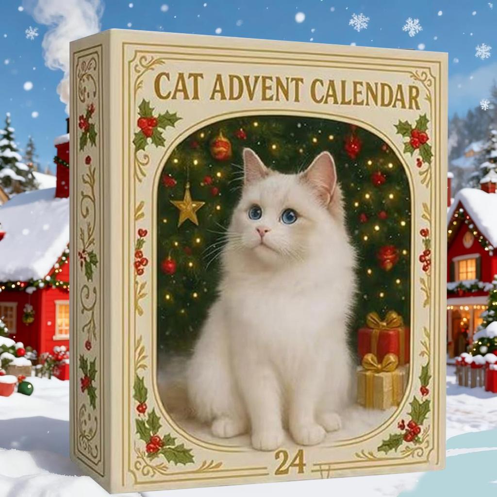 Weihnachts-Adventskalender mit 24 verschiedenen Rassen Acryl Katze Katzenliebhaber Adventskalender 2025 für Katzen Damen & Sammler