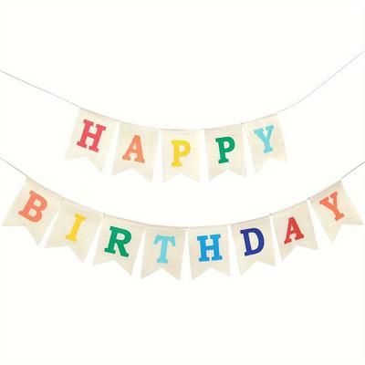 1pc Colorful Happy Birthday Burlap Banner, Assemble Durable Happy Birthday Sign, Birthday Party Decoration for Women