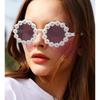 LumiSyne White Cute Daisy Sunglasses for Women and Round Frame with Floral UV400 Perfect for Dance Party Chic Photo Couples Travel and Beach Men,