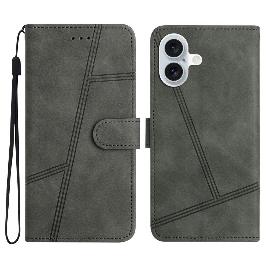 Für iPhone 17 Hülle Flip Leder Retro Handyhülle Linien eingeprägt