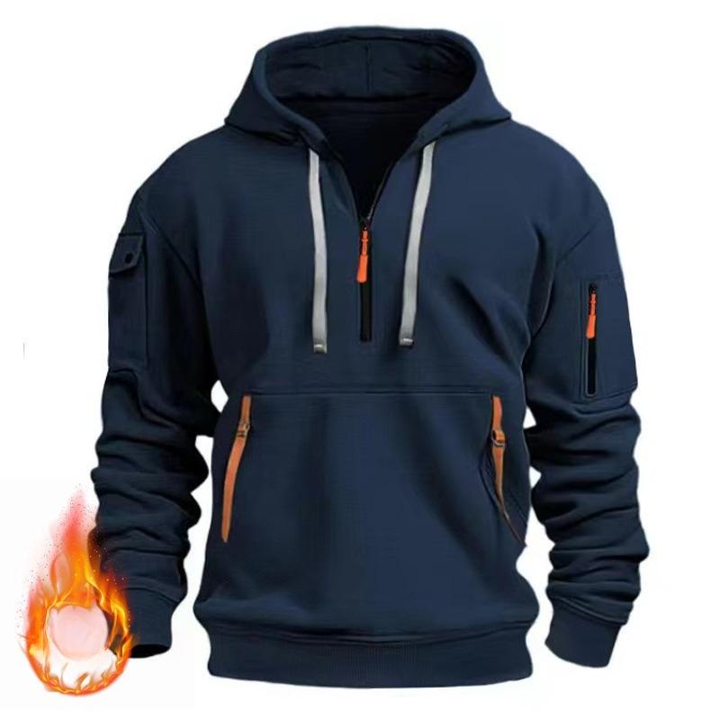 Autumn and Winter Men's Casual Multi-zipper Arm Pocket Sweatshirt Pullover Large Size Plus Velvet Hoodie Men