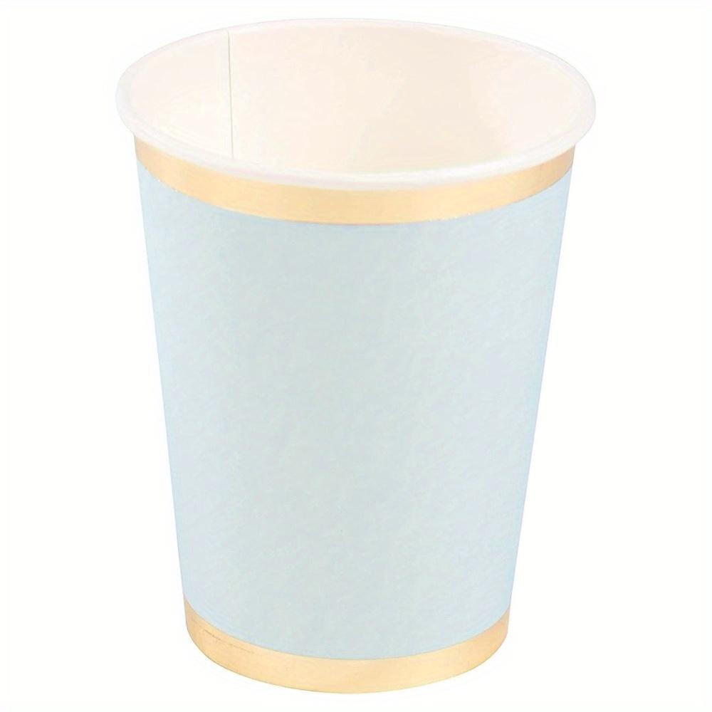 16pcs Light Blue Paper Cups - Blue Disposable Cups 9.5 Oz Golden Blue Paper Cups with Sparkly Golden Foil Border Disposable Paper Cups