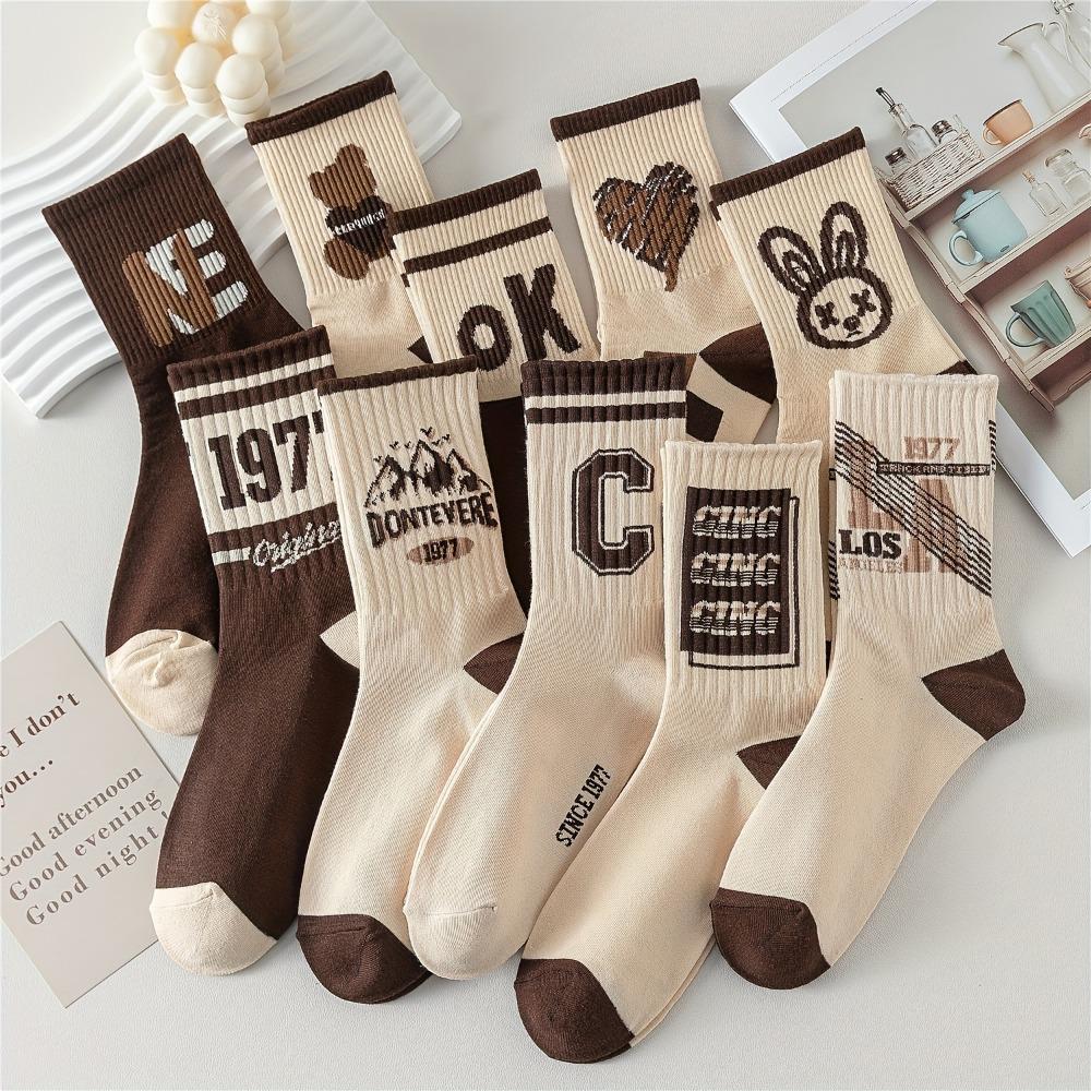 8 Pairs Cartoon Pattern Socks, Soft & Breathable Mid Tube Socks, Women's Stockings & Hosiery