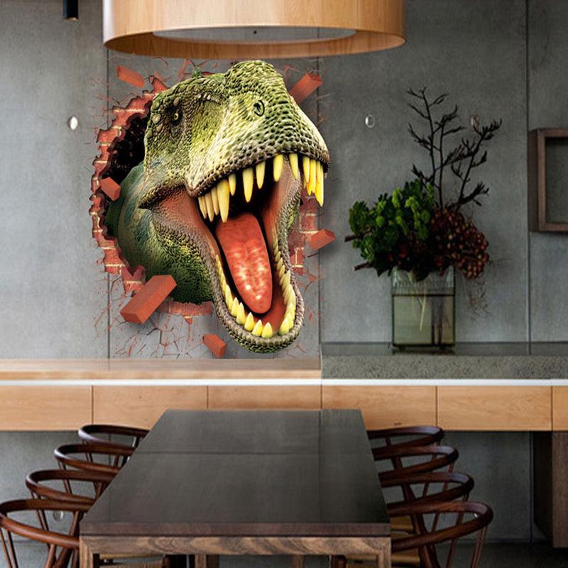 Dinozor Kırık Duvar 3D Vinil Duvar Kağıdı Çıkartmaları Çocuk Odası Ev Kulüp Jurassic Hayvanlar Dünyası Dekorasyonu