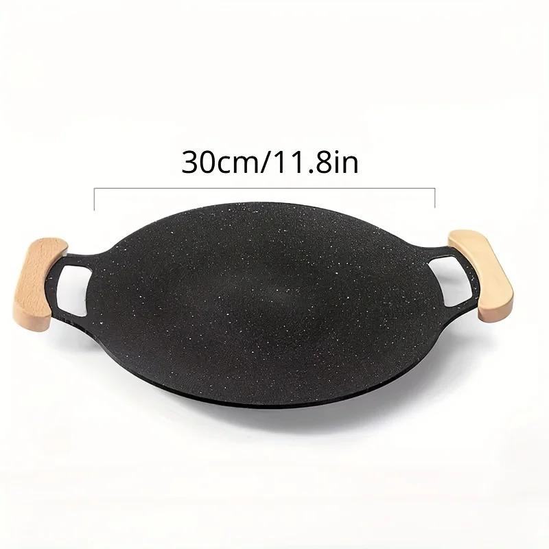 

Top Quality 1 Pc Non-Stick Korean Barbecue Plate with 2 Wooden Handles Easy to Clean Versatile for Indoor And Outdoor Cooking