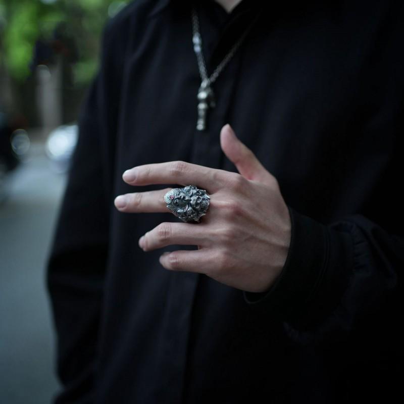 Adjustable Open Skull Ring Men Women Vintage Punk Gothic Goddess Theme Copper Jewelry